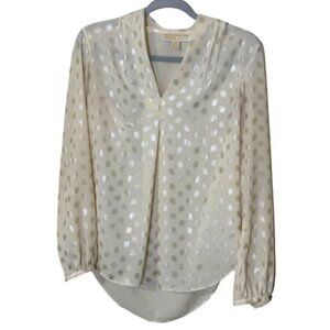 Michael Kors Blouse Cream and Gold foil shirt sleeve Size Small